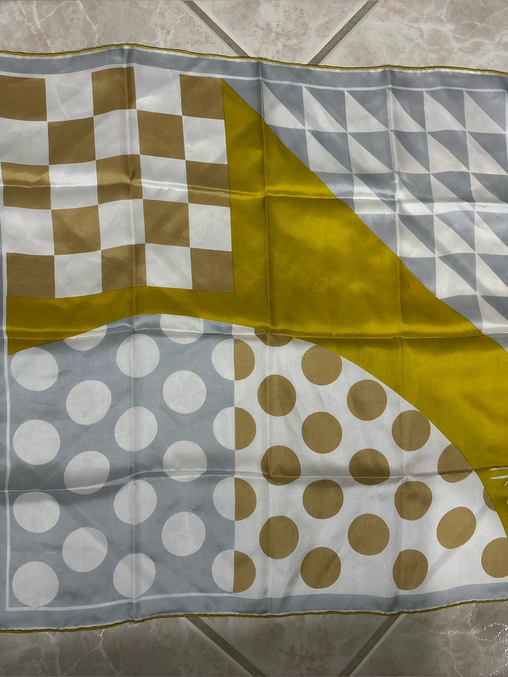 Designer Polka Dot and Geo Print Bedding Scarf in Mustard and Gray